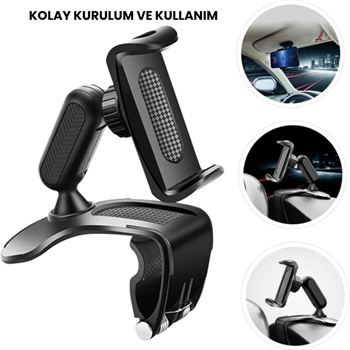 Polham 360 Derece Dönebilen Gösterge Paneli Üzeri Telefon Tutucu, Güneşlik ve Gösterge Panel Uyumlu