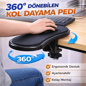 Polham 360 Derece Dönebilen Sıkıştırmalı Kol Dayama Pedi, Masa, Sandalye İçin Kol Desteği, Ayarlanabilir