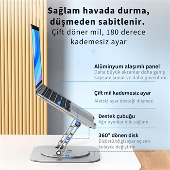Polham 360 Derece Dönebilen Yükseklik, Açı Ayarlı Notebook, Tablet Standı, Kaydırmaz, Katlanabilir Stand