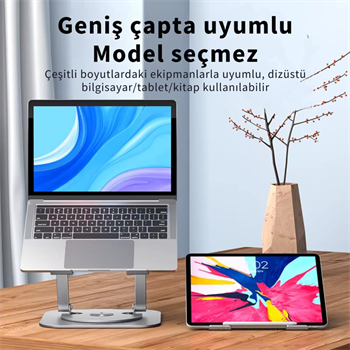 Polham 360 Derece Dönebilen Yükseklik, Açı Ayarlı Notebook, Tablet Standı, Kaydırmaz, Katlanabilir Stand