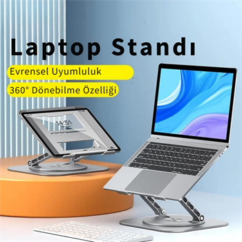 Polham 360 Derece Dönebilen Yükseklik, Açı Ayarlı Notebook, Tablet Standı, Kaydırmaz, Katlanabilir Stand