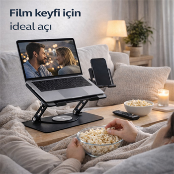 Polham 360 Dönebilen Full Metal Laptop Tablet Telefon Standı – Katlanabilir, Kaydırmaz, Yükseklik ve Açı Ayarlı Ergonomik Masaüstü Stand