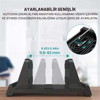 Polham 3in1 Arada Ayarlanabilir Metal Dikey Laptop Standı – Laptop, Tablet ve Telefon Tutucu,Ayarlanabilir Genişlikli