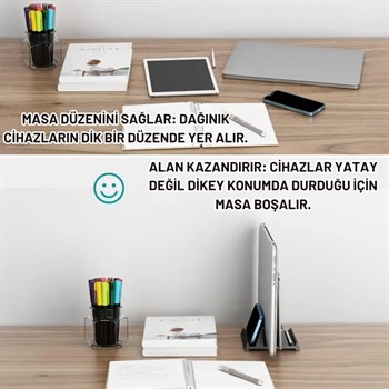 Polham 3in1 Arada Ayarlanabilir Metal Dikey Laptop Standı – Laptop, Tablet ve Telefon Tutucu,Ayarlanabilir Genişlikli