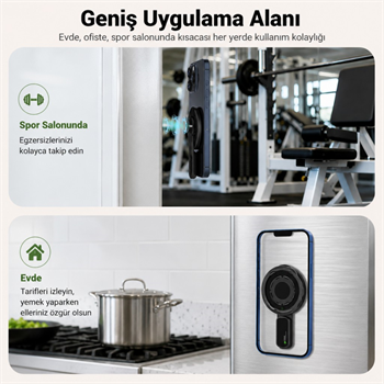 Polham 3in1 Manyetik Telefon Tutucu – 360° Döner Parmak Yüzük ve Ayarlanabilir Telefon Standı, Ful Metal Stand