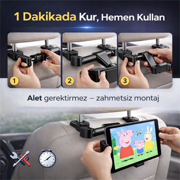 Polham 4.7 İnch ve 12.9 İnch Uyumlu Araç Arka Koltuk İçin Telefon ve Tablet Tutucu, 360 Derece Dönebilen Tablet Tutucu