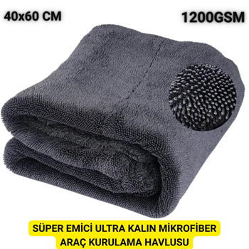 Polham 40x60CM 1200GSM Süper Su Emici Özellikli Mikrofiber Araç Kurulama Havlusu, Çizik ve İz Bırakmaz Bez