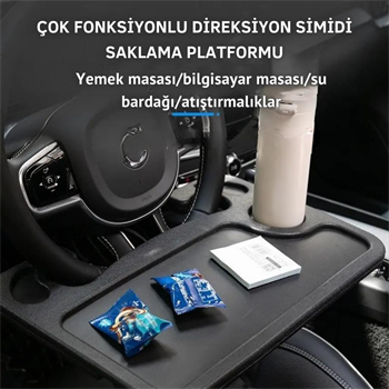 Polham 42x28 CM Tüm Direksiyonlara Uyumlu Araç İçi Direksiyon Masası, Çift Taraflı Yemek ve Çalışma Masası