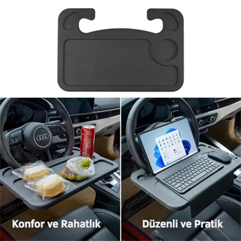 Polham 42x28 CM Tüm Direksiyonlara Uyumlu Araç İçi Direksiyon Masası, Çift Taraflı Yemek ve Çalışma Masası