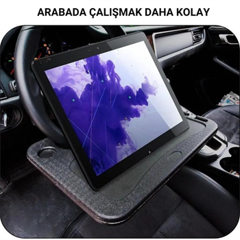 Polham 42x28 CM Tüm Direksiyonlara Uyumlu Araç İçi Direksiyon Masası, Çift Taraflı Yemek ve Çalışma Masası