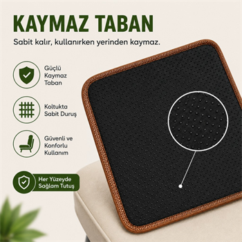 Polham 43x43 CM Terletmez Bambu Koltuk Minderi, Oto Koltuk, Ofis Koltuğu İçin Terlezmez Yapışmaz Minder
