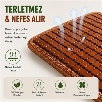 Polham 43x43 CM Terletmez Bambu Koltuk Minderi, Oto Koltuk, Ofis Koltuğu İçin Terlezmez Yapışmaz Minder
