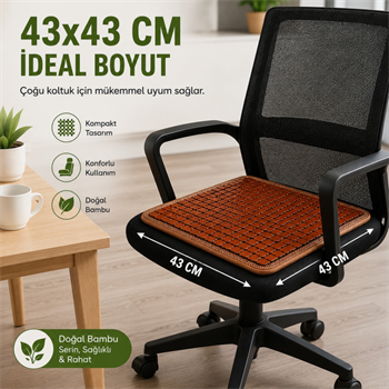 Polham 43x43 CM Terletmez Bambu Koltuk Minderi, Oto Koltuk, Ofis Koltuğu İçin Terlezmez Yapışmaz Minder