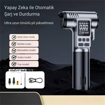 Polham 4in1 150PSİ 4000mAh Şarjlı Araç Lastik Şişirme Pompası, Cam Kırıcı, Kemer Kesici, Led Işıklı,Şarjlı Pompa