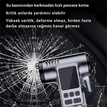Polham 4in1 150PSİ 4000mAh Şarjlı Araç Lastik Şişirme Pompası, Cam Kırıcı, Kemer Kesici, Led Işıklı,Şarjlı Pompa