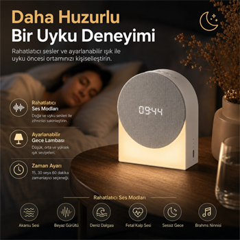 Polham 4in1 Arada Bluetooth Uyku Hoparlörü – Gece Lambası, Dijital Saat, Alarm ve Rahatlatıcı Uyku Sesleri