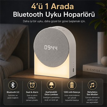 Polham 4in1 Arada Bluetooth Uyku Hoparlörü – Gece Lambası, Dijital Saat, Alarm ve Rahatlatıcı Uyku Sesleri