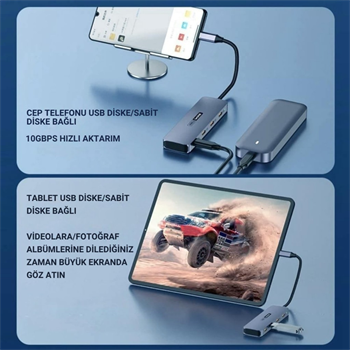 Polham 4in1 USB Type-C 4 Portlu USB 3.2 Gen 2 Hub ,10 Gbps Type C Çoğaltıcı, Tüm Sistemler İle Uyumlu