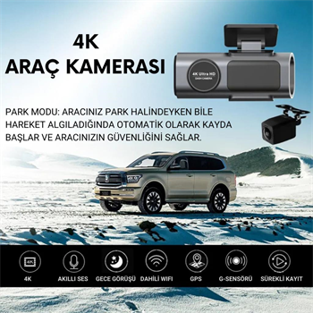 Polham 4K Ön ve Arka Kameralı Araç Kamerası, Wifi, Dahili GPS, G Sensörlü,Gece Görüşlü Araç Kamerası