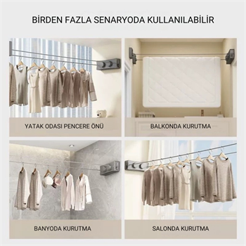 Polham 5.1 Metre Uzayabilir Çift Halatlı Çelik Dayanıklı Çek-Bırak Çamaşır İpi, 40 KG Taşıma Kapasiteli