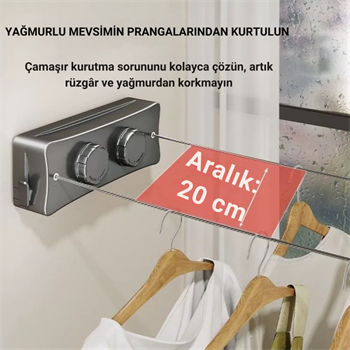 Polham 5.1 Metre Uzayabilir Çift Halatlı Çelik Dayanıklı Çek-Bırak Çamaşır İpi, 40 KG Taşıma Kapasiteli