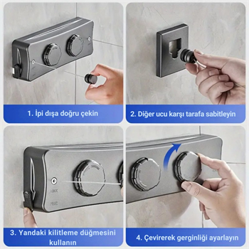 Polham 5.1 Metre Uzayabilir Çift Halatlı Çelik Dayanıklı Çek-Bırak Çamaşır İpi, 40 KG Taşıma Kapasiteli