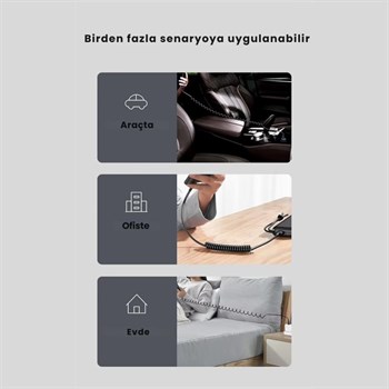 Polham 5A 66W Spiral USB to Type C Şarj ve Data Kablosu,1-1,5 Metre Kısayıp Uzayabilen Elastik Kablo