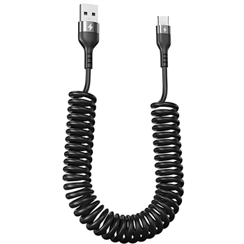 Polham 5A 66W Spiral USB to Type C Şarj ve Data Kablosu,1-1,5 Metre Kısayıp Uzayabilen Elastik Kablo
