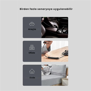 Polham 5A 66W Spiral USB to Type C Şarj ve Data Kablosu,1-1,5 Metre Kısayıp Uzayabilen Elastik Kablo