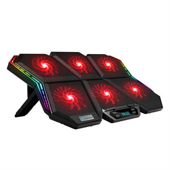 Polham 6 Fanlı RGB Işıklı Dijital Ekranlı Laptop Soğutucu Stand, 7 Kademeli Yükseklik Ayarlı Süper Soğutucu Stand