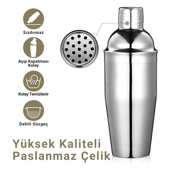 Polham 6 Parça 750ML Paslanmaz Çelik Kokteyl Shaker Seti – Ev ve Bar İçin İdeal, Sızdırmaz kapaklı