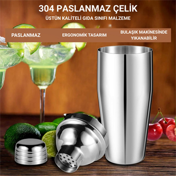 Polham 6 Parça 750ML Paslanmaz Çelik Kokteyl Shaker Seti – Ev ve Bar İçin İdeal, Sızdırmaz kapaklı