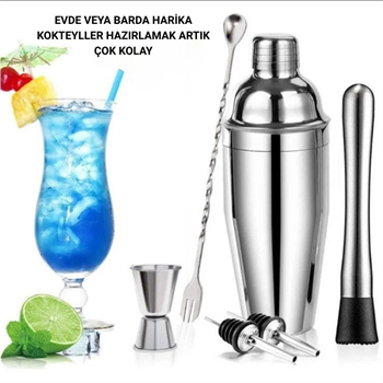 Polham 6 Parça 750ML Paslanmaz Çelik Kokteyl Shaker Seti – Ev ve Bar İçin İdeal, Sızdırmaz kapaklı