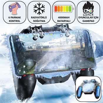 Polham 6 Parmak Kontrollü Radyatörlü Soğutmalı 4000mAh Bataryalı Profesyonel Oyun Gamepadi – PUBG, COD, Free Fire ve Tüm Mobil Oyunlar İçin