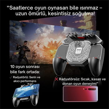 Polham 6 Parmak Kontrollü Radyatörlü Soğutmalı 4000mAh Bataryalı Profesyonel Oyun Gamepadi – PUBG, COD, Free Fire ve Tüm Mobil Oyunlar İçin