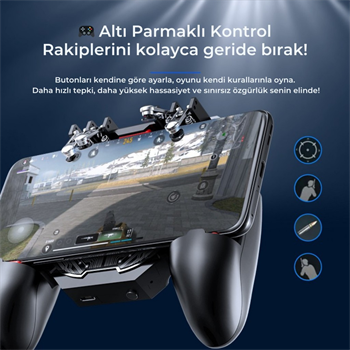Polham 6 Parmak Kontrollü Radyatörlü Soğutmalı 4000mAh Bataryalı Profesyonel Oyun Gamepadi – PUBG, COD, Free Fire ve Tüm Mobil Oyunlar İçin