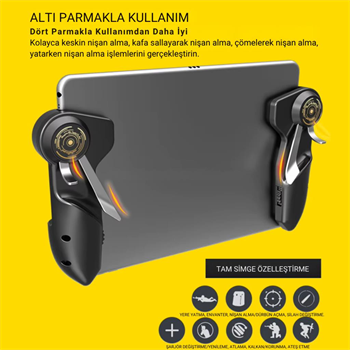 Polham 6 Parmak Tüm Tabletler İle Uyumlu Pubg ve Mobil Oyun Kontrol Adaptörü, Kaymaz Çizmez Joystick