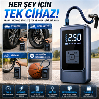 Polham 6000mAh Şarjlı 150PSİ Ultra Hızlı Lastik Şişirme Hava Kompresörü,Araç, Motosiklet, Bisiklet Pompası