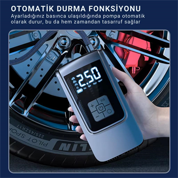 Polham 6000mAh Şarjlı 150PSİ Ultra Hızlı Lastik Şişirme Hava Kompresörü,Araç, Motosiklet, Bisiklet Pompası