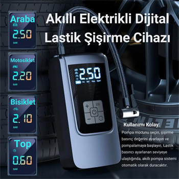 Polham 6000mAh Şarjlı 150PSİ Ultra Hızlı Lastik Şişirme Hava Kompresörü,Araç, Motosiklet, Bisiklet Pompası