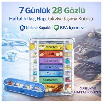 Polham 7 Günlük 28 Bölmeli Haftalık İlaç Kutusu – Kilitli Kapak, BPA İçermez, Günlük Takviye Düzenleyici