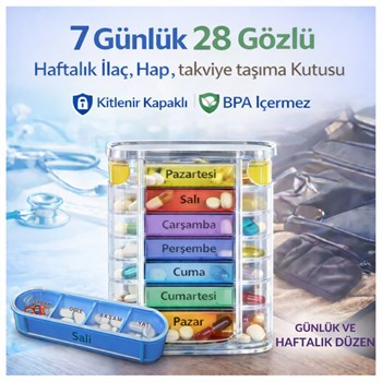 Polham 7 Günlük 28 Bölmeli Haftalık İlaç Kutusu – Kilitli Kapak, BPA İçermez, Günlük Takviye Düzenleyici