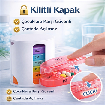 Polham 7 Günlük 28 Bölmeli Haftalık İlaç Kutusu – Kilitli Kapak, BPA İçermez, Günde 4 Zamanlı İlaç ve Takviye Düzenleyici