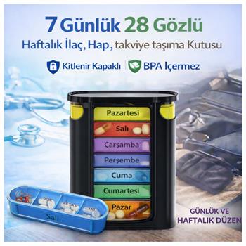 Polham 7 Günlük 28 Bölmeli Haftalık İlaç Kutusu – Kilitli Kapak, BPA İçermez, Günlük Takviye Düzenleyici