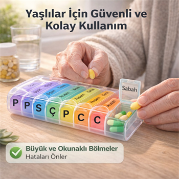 Polham 7 Günlük 28 Bölmeli Kilitli İlaç ve Takviye Kutusu l Yaylı Kutulu l BPA İçermez l Haftalık İlaç Kutusu