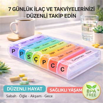 Polham 7 Günlük 28 Bölmeli Kilitli İlaç ve Takviye Kutusu l Yaylı Kutulu l BPA İçermez l Haftalık İlaç Kutusu