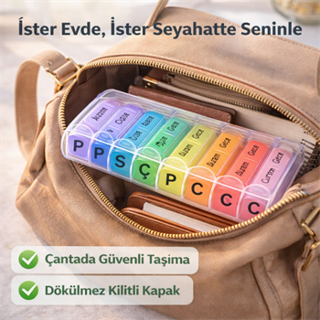 Polham 7 Günlük 28 Bölmeli Kilitli İlaç ve Takviye Kutusu l Yaylı Kutulu l BPA İçermez l Haftalık İlaç Kutusu
