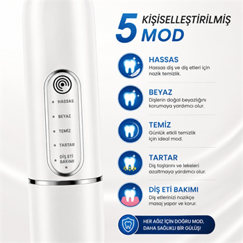 POLHAM 7 Parça Elektrikli Diş Fırçası ve Ağız Bakım Seti – 5 Modlu, 800mAh Şarjlı, IPX7 Su Geçirmez