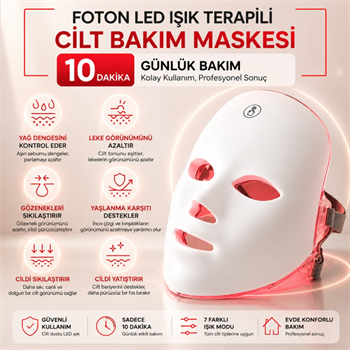 Polham 7 Renk LED Işık Teknolojili Yüz Bakım Maskesi Dokunmatik Kontrollü Evde Cilt Bakım Cihazı