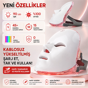 Polham 7 Renk LED Işık Teknolojili Yüz Bakım Maskesi Dokunmatik Kontrollü Evde Cilt Bakım Cihazı
